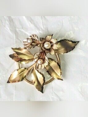 GENUINE PEARL FLORAL BROOCH PENDANT - VINTAGE